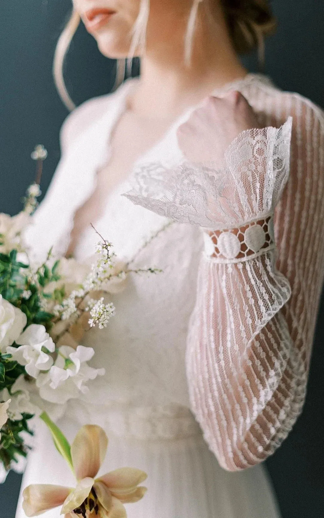 Casual A-Line Bateau Lace Tulle Wedding Dress With Long Sleeve And Sash sold by KissProm product image thumbnail 4