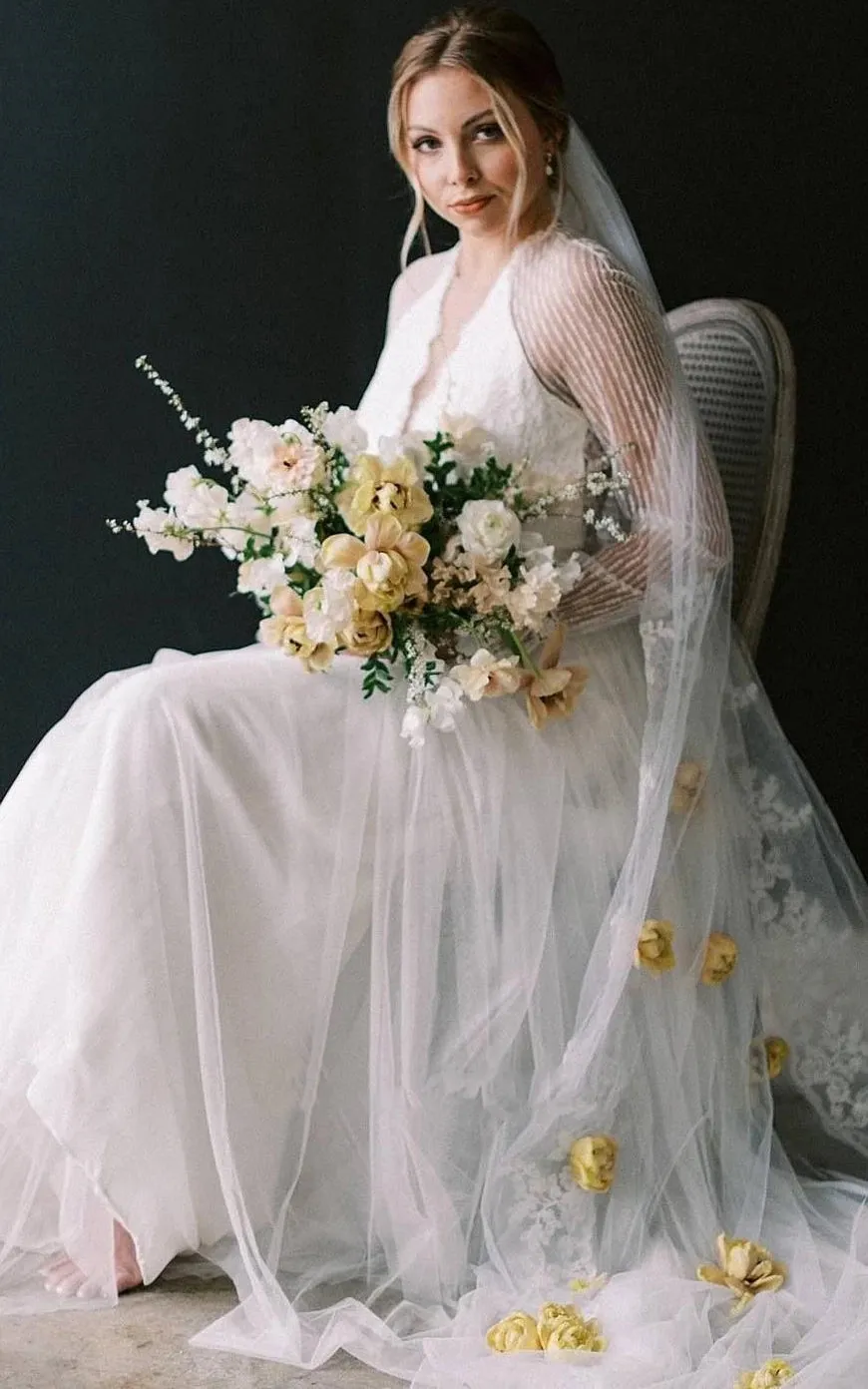 Casual A-Line Bateau Lace Tulle Wedding Dress With Long Sleeve And Sash sold by KissProm product image thumbnail 3