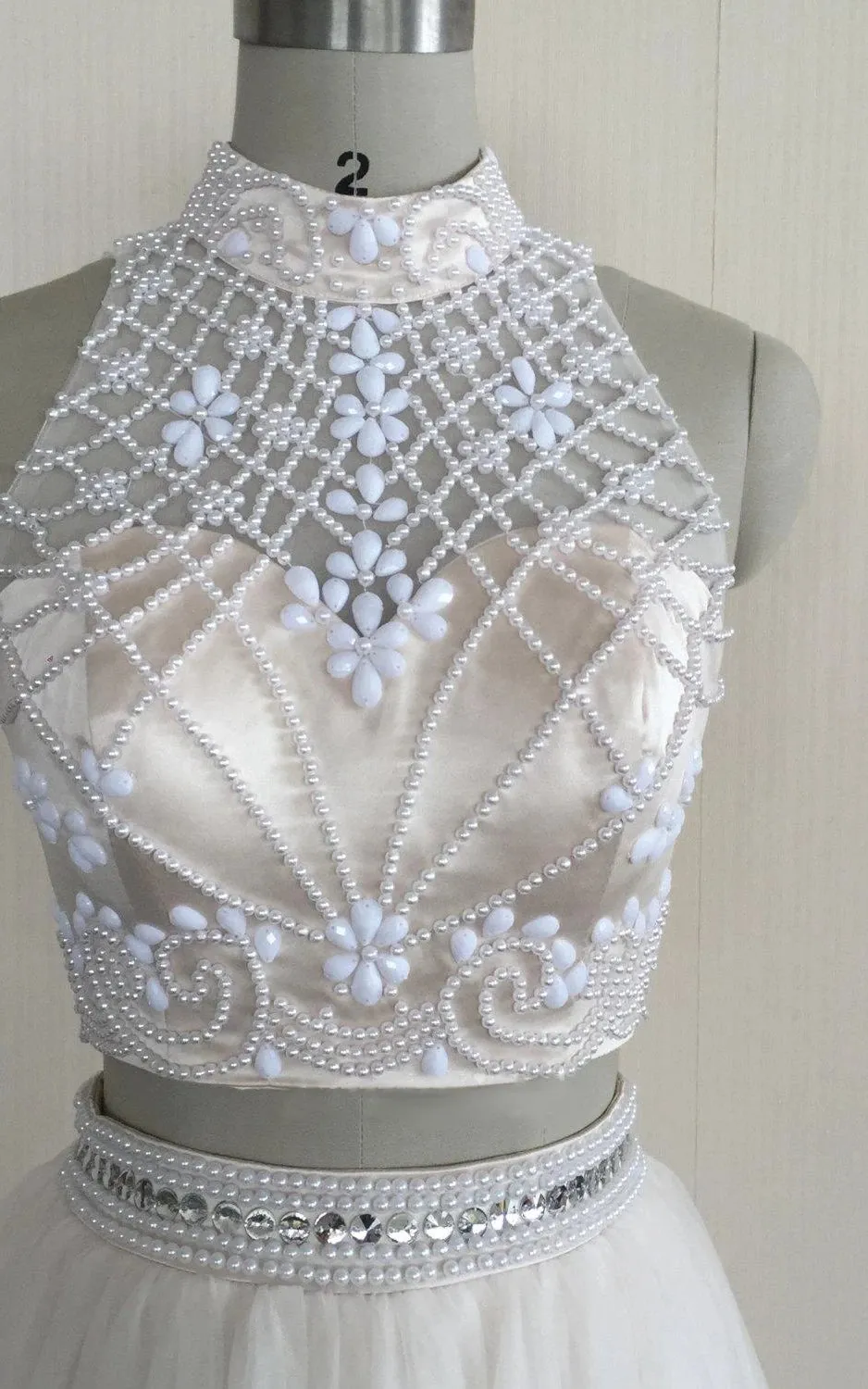 Two Piece High Neck Sleeveless Tulle Dress With Beading sold by KissProm product image thumbnail 3