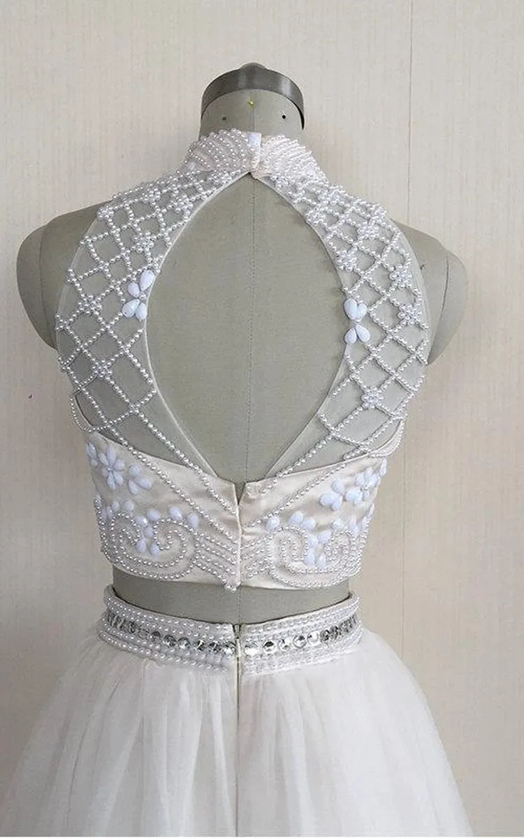 Two Piece High Neck Sleeveless Tulle Dress With Beading sold by KissProm product image thumbnail 4