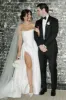 Jane | A-Line Strapless White Satin Wedding Dresses with Slit sold by KissProm