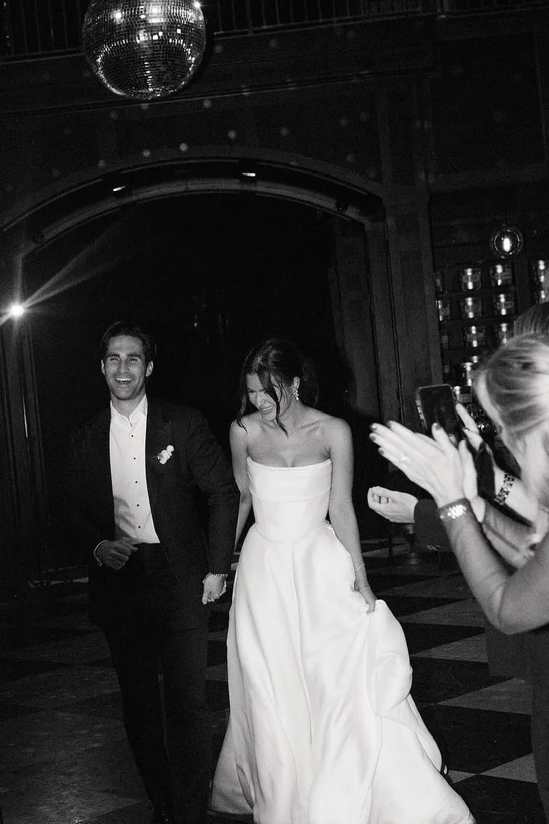 Jane | A-Line Strapless White Satin Wedding Dresses with Slit sold by KissProm product image thumbnail 5