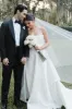 Jane | A-Line Strapless White Satin Wedding Dresses with Slit sold by KissProm