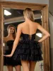 Evita | A Line Black Strapless Tiered Homecoming Dress sold by KissProm