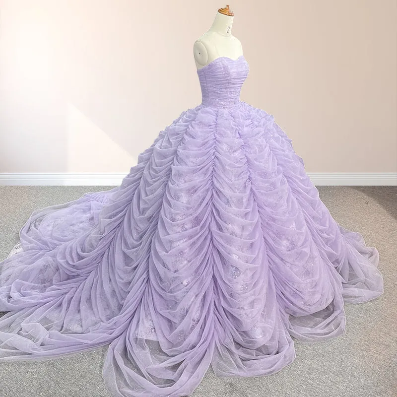 Organza Ball Gown Sweetheart Lavender Pleats Party Dress sold by KissProm product image thumbnail 5