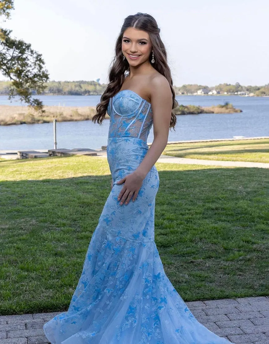 Ruth | Light Blue Gougeous Strapless Long Prom Dress With Appliques sold by KissProm product image thumbnail 2