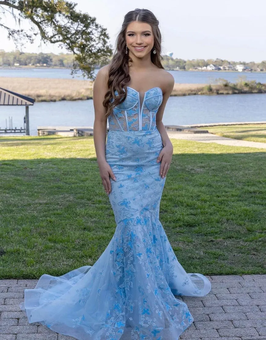Ruth | Light Blue Gougeous Strapless Long Prom Dress With Appliques sold by KissProm