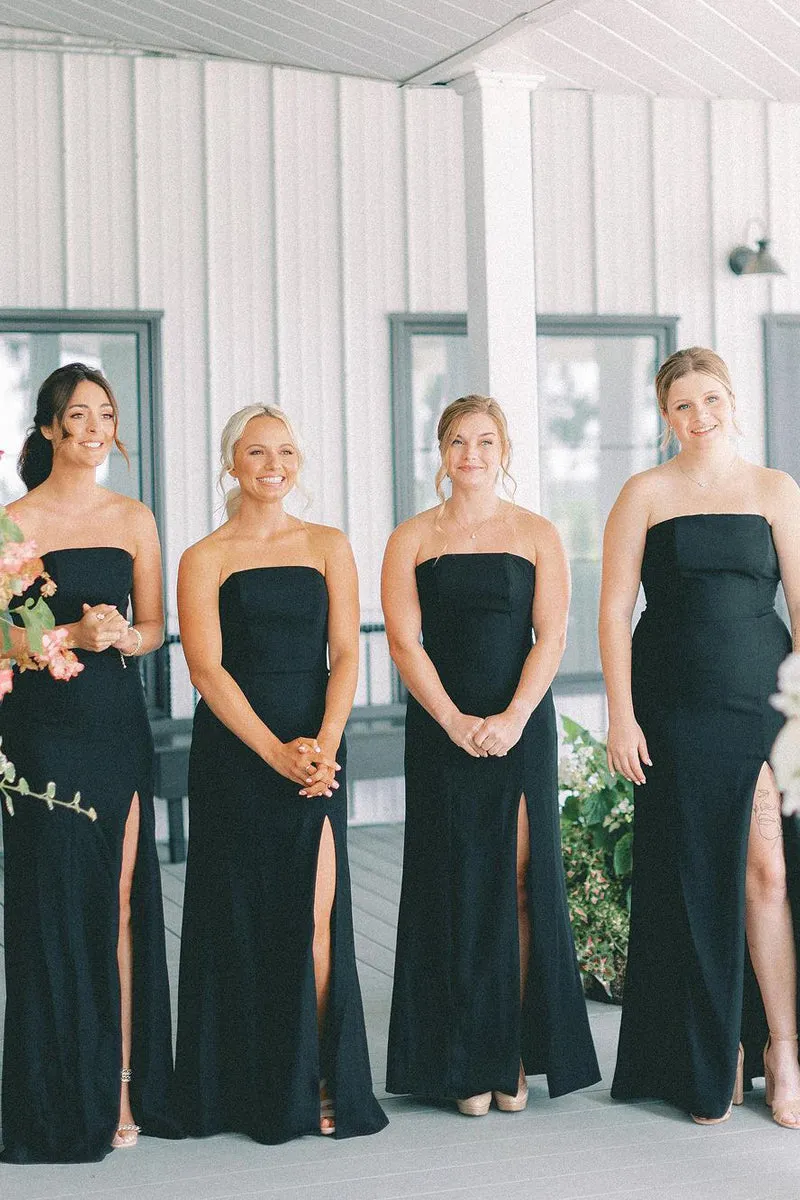 Black Strapless Long Bridesmaid Dresses with Slit sold by KissProm product image thumbnail 2