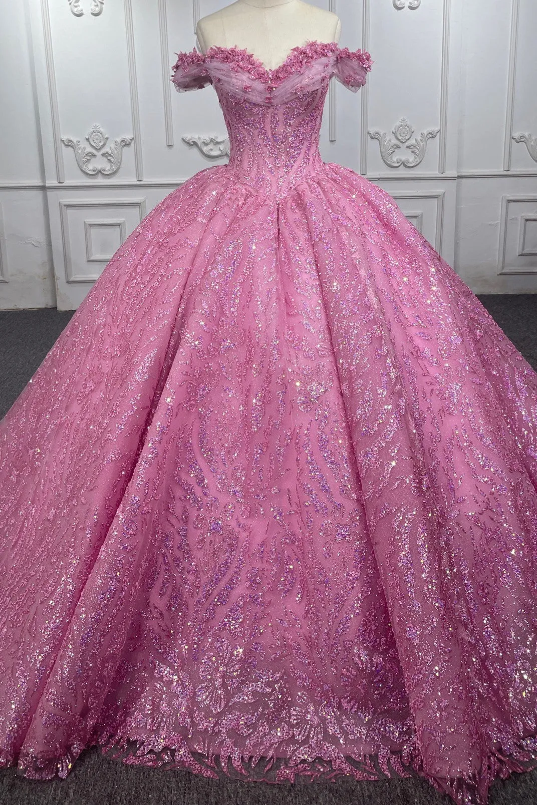 Exquisite Tulle V-neck Off the Shoulder Appliqued Quinceanera Dress sold by KissProm