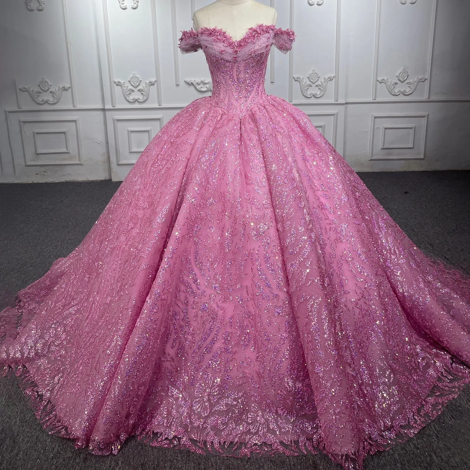 Exquisite Tulle V-neck Off the Shoulder Appliqued Quinceanera Dress sold by KissProm product image thumbnail 2