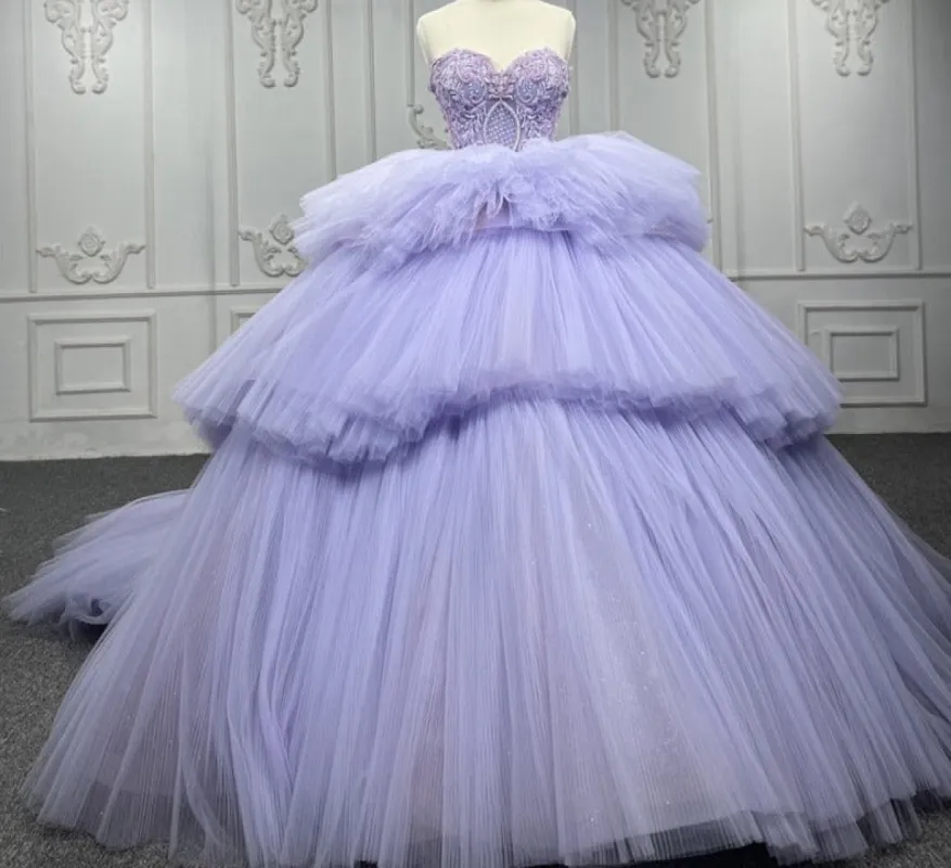 Quinceanera Dress  Strapless Ball Gown Crystal  Lavender sold by KissProm