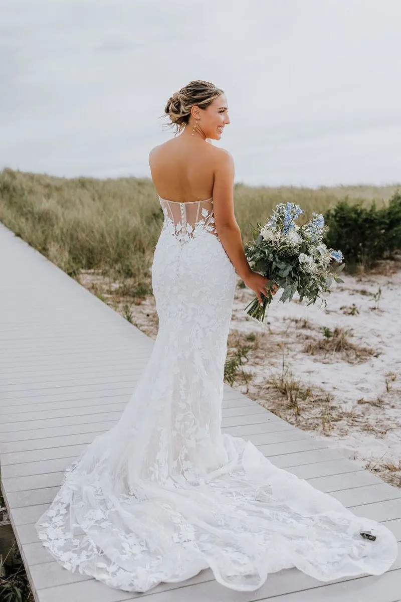 Mermaid Sweetheart Tulle Appliques Wedding Dresses with Sleeves sold by KissProm product image thumbnail 2