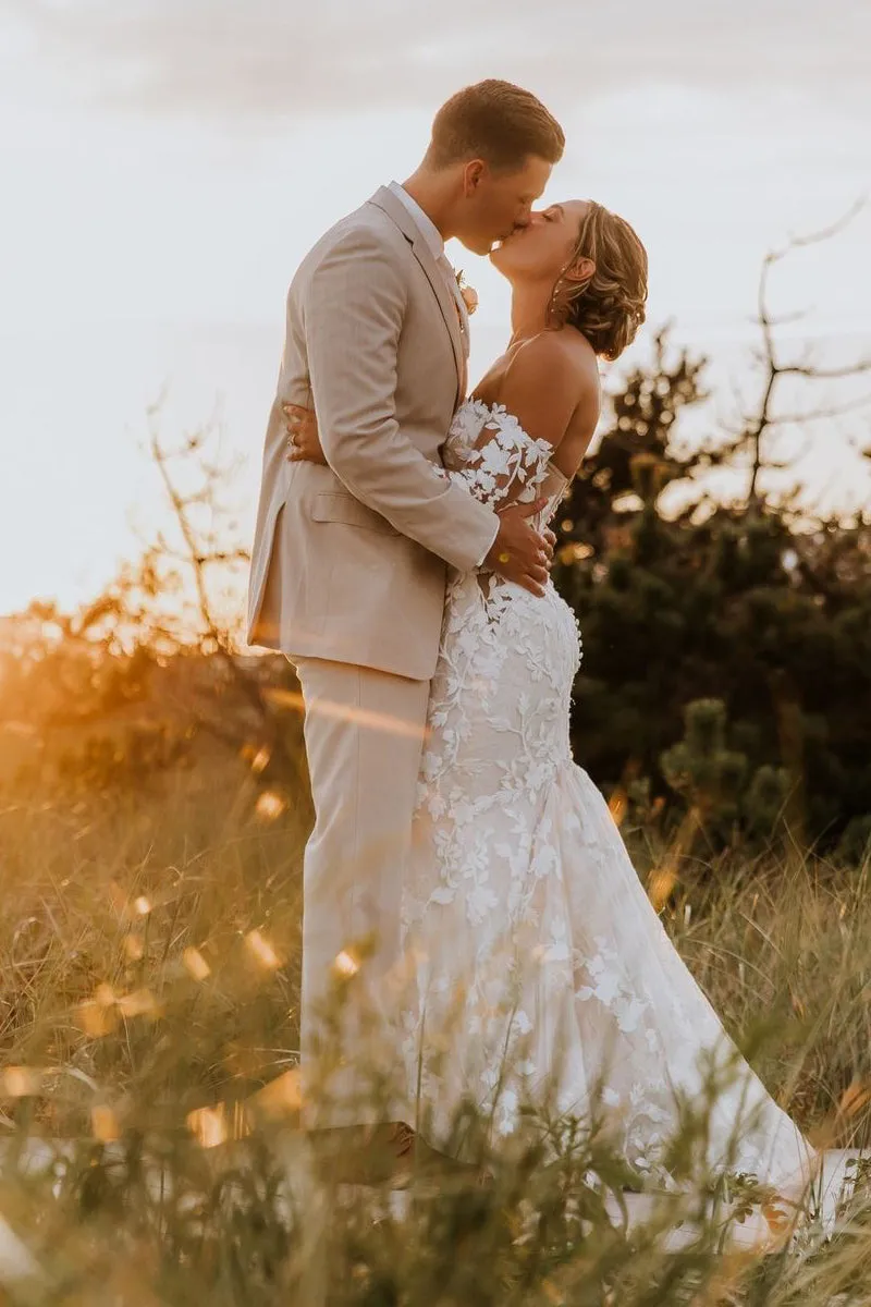 Mermaid Sweetheart Tulle Appliques Wedding Dresses with Sleeves sold by KissProm product image thumbnail 4