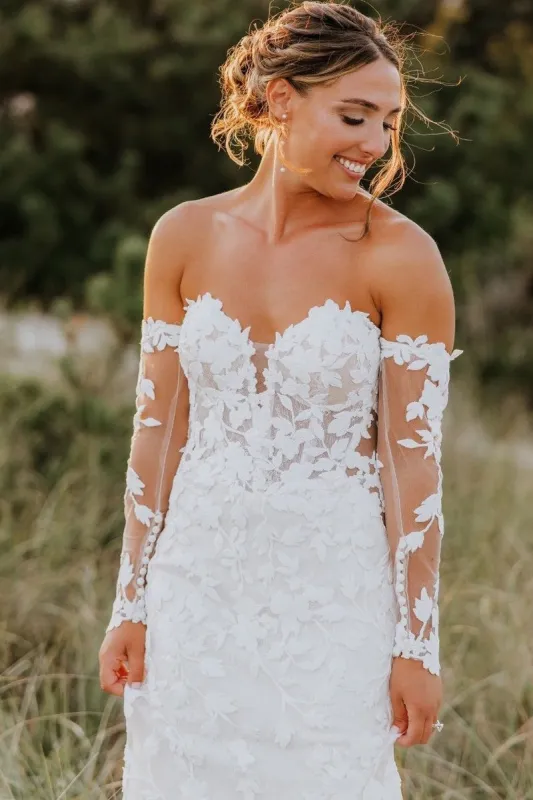 Mermaid Sweetheart Tulle Appliques Wedding Dresses with Sleeves sold by KissProm