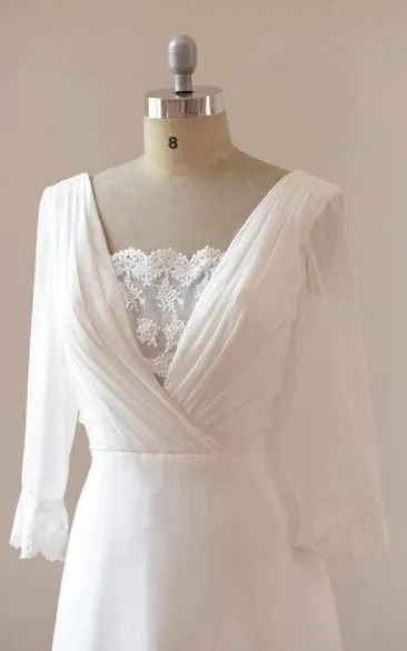 A-Line Chiffon Lace White Satin Weddig Dress sold by KissProm product image thumbnail 3
