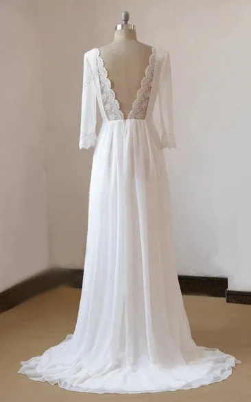 A-Line Chiffon Lace White Satin Weddig Dress sold by KissProm product image thumbnail 2
