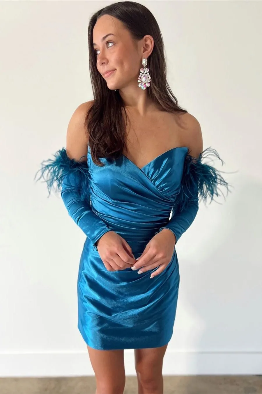 Rosalyn |Sheath Satin Strapless Homecoming Dress with Long Sleeves sold by KissProm