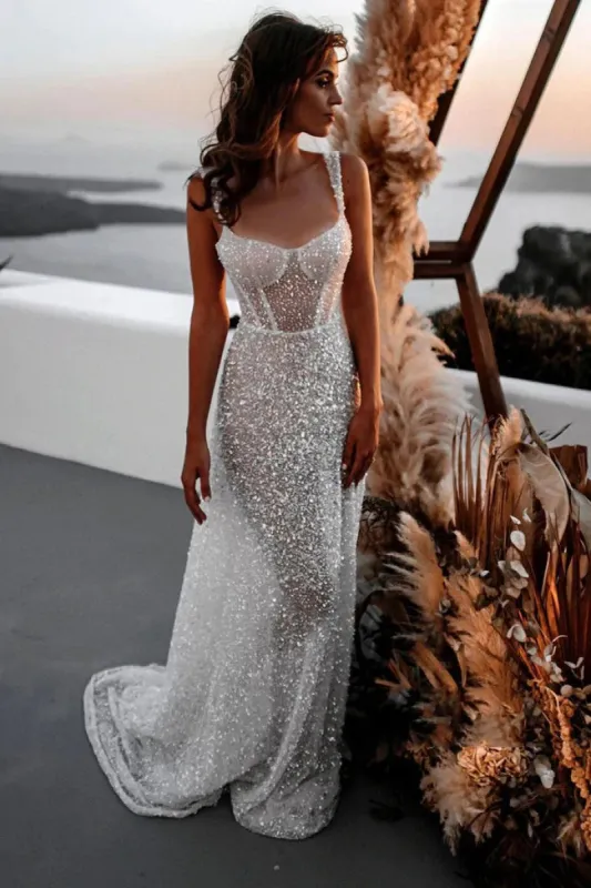 Oriana | Sparkly A Line Sweetheart Sequins Wedding Dresses sold by KissProm