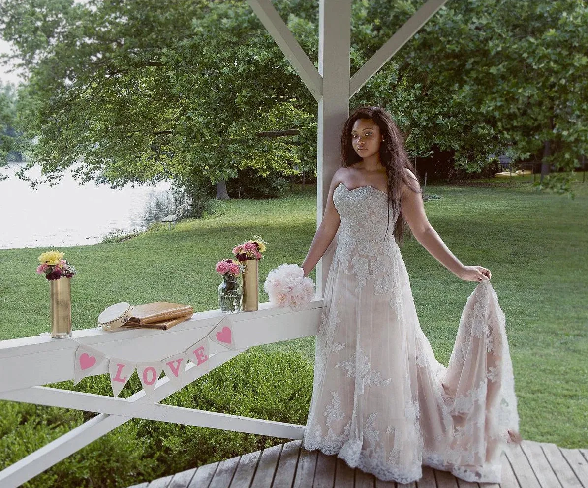 Lace Satin Strapless Sleeveless Wedding Dress With Sweep Train sold by KissProm product image thumbnail 2