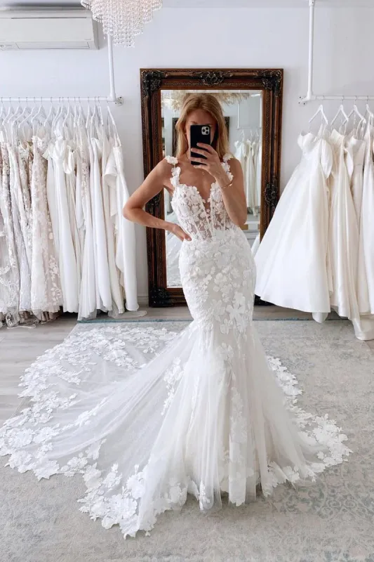Fairy Mermaid Sweetheart Lace Wedding Dresses with Appliques sold by KissProm