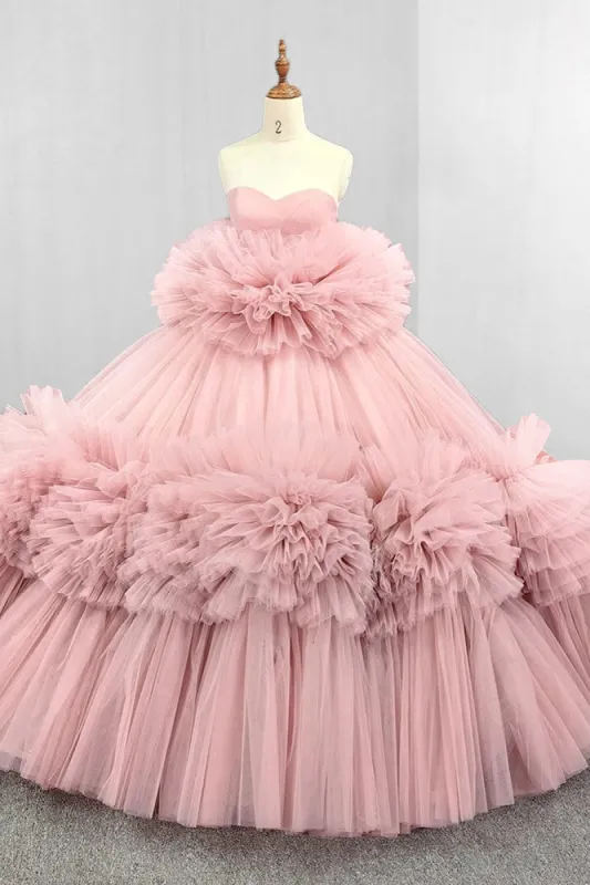 Pink Strapless Sleeveless Ball Gown Corset Quinceanera Dresses sold by KissProm