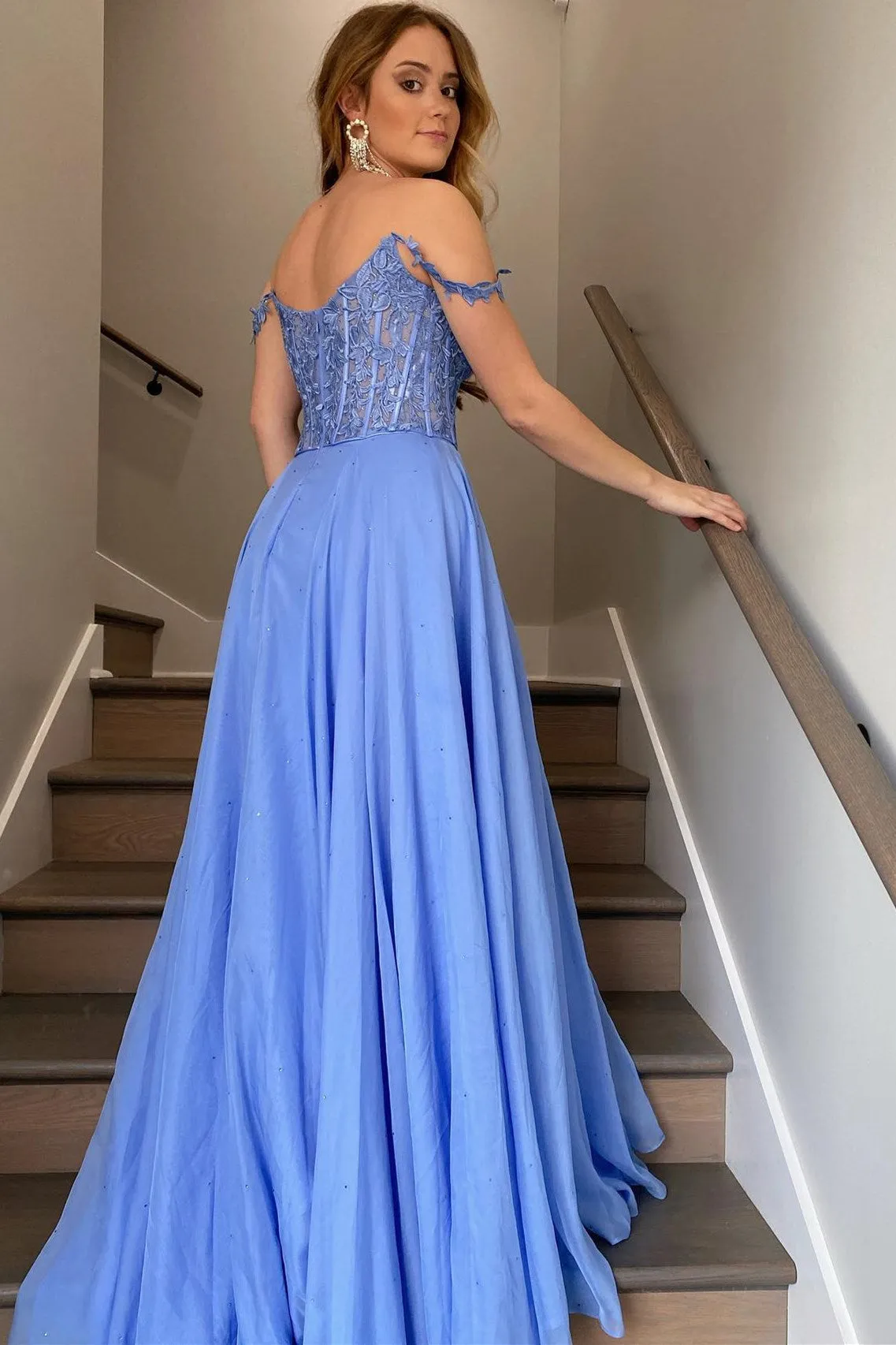 Periwinkle Off-the-Shoulder A-line Princess Prom Gown sold by KissProm product image thumbnail 2