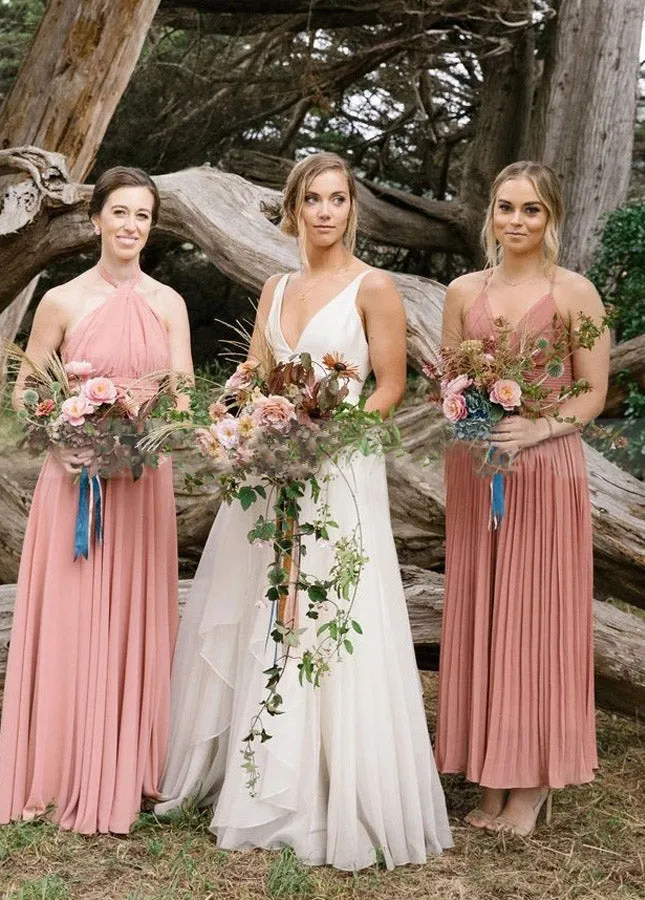 A Line Sleeveless Chiffon Deep V Neck Simple Long Beach Wedding Dress sold by KissProm product image thumbnail 3