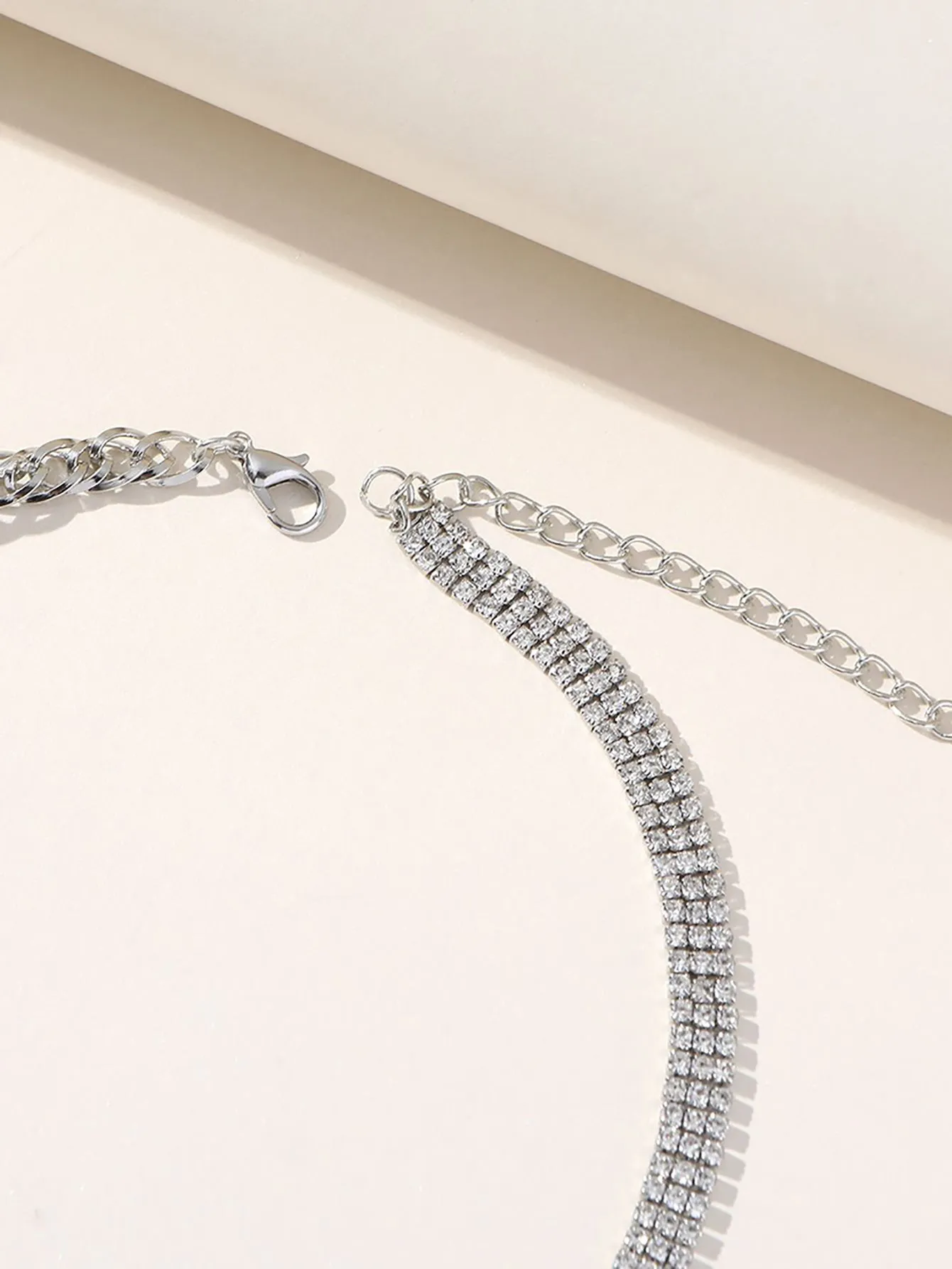 Silver Simple Rhinestones Pearl Asymmetrical Necklace sold by KissProm product image thumbnail 4