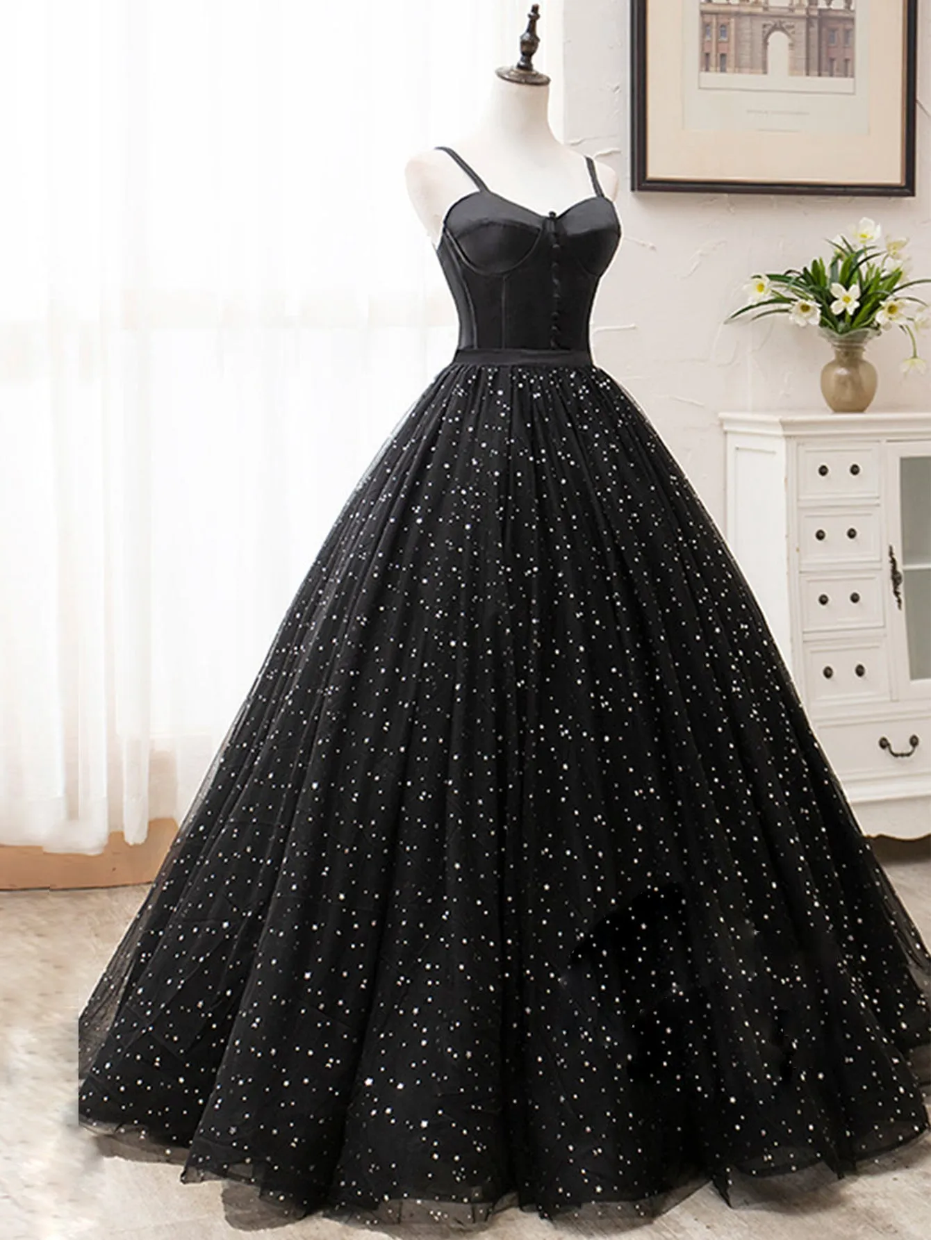 V Neck Glitter Black Long Prom Dress sold by KissProm product image thumbnail 4