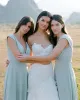 Simple A Line  Chiffon V Neck Blue Sleeveless Long Bridesmaid Dresses sold by KissProm