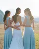 Simple A Line  Chiffon V Neck Blue Sleeveless Long Bridesmaid Dresses sold by KissProm