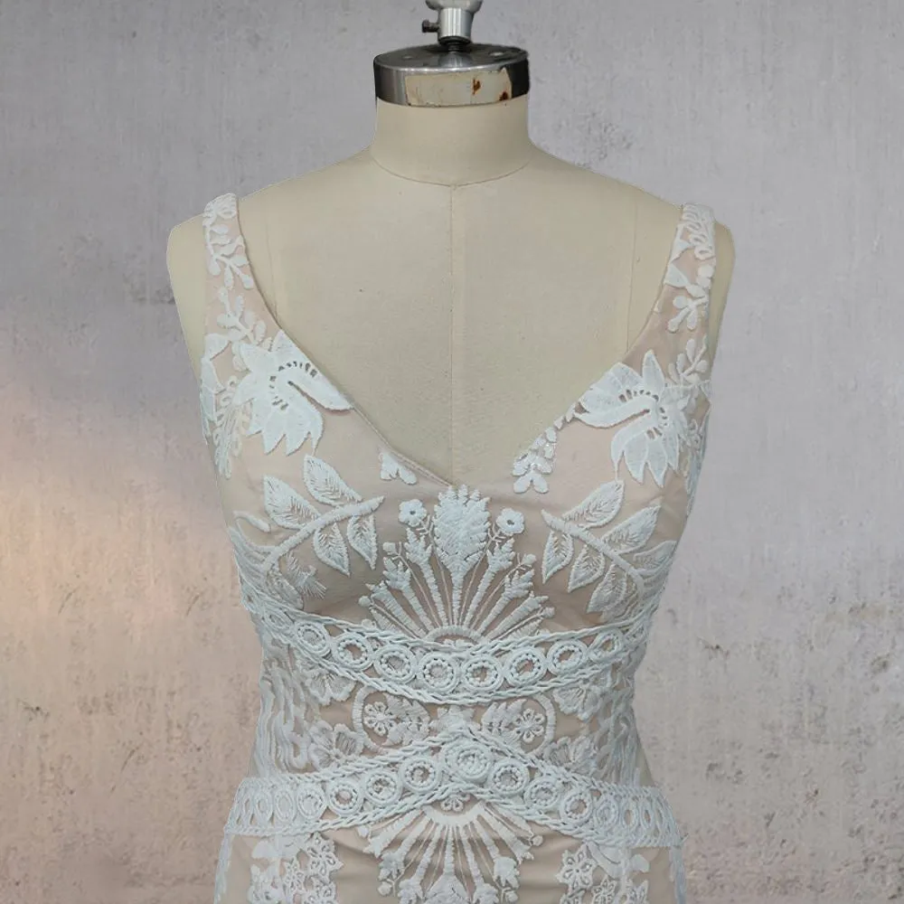 Mermaid Lace V Neck Appliques Wedding Dress sold by KissProm product image thumbnail 4