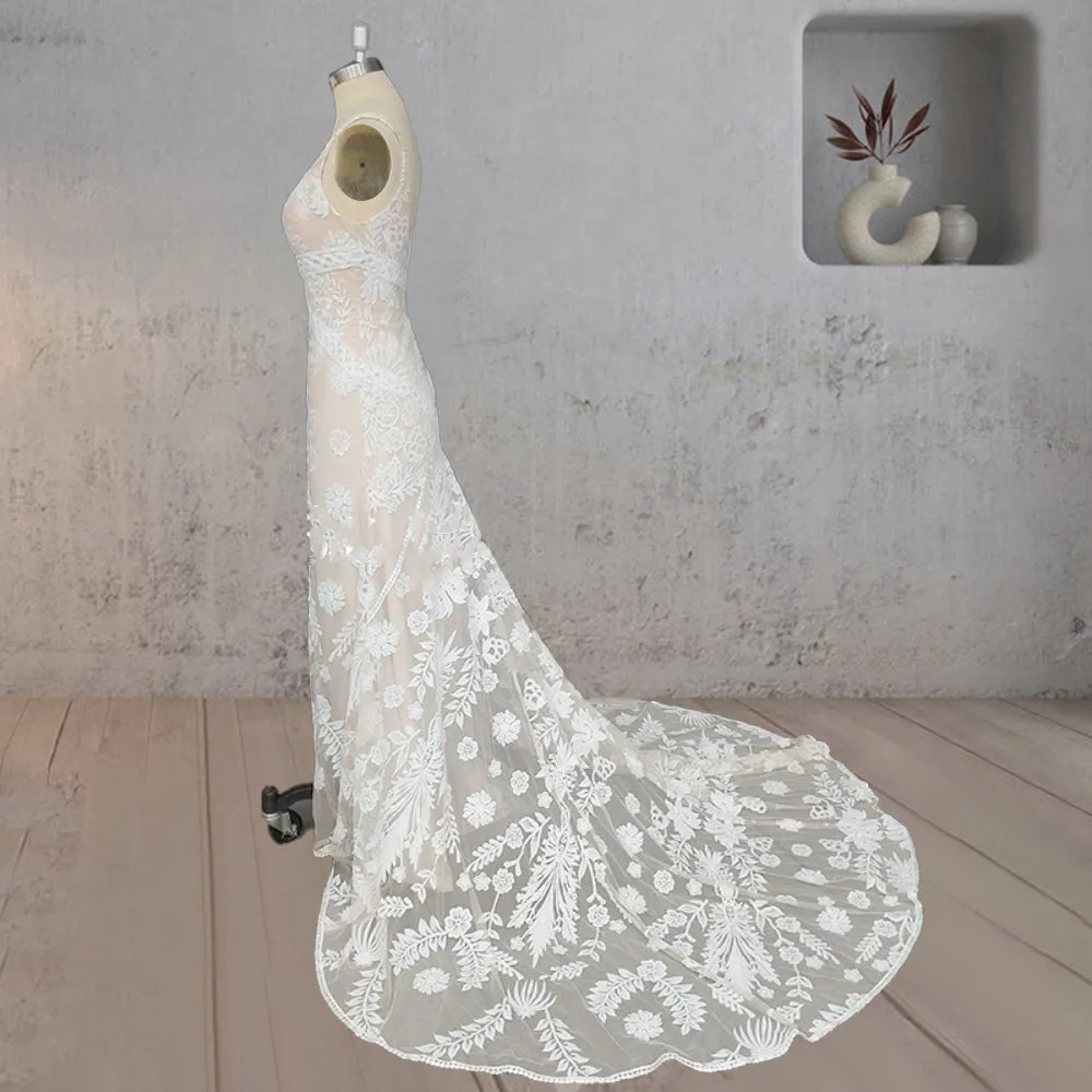 Mermaid Lace V Neck Appliques Wedding Dress sold by KissProm product image thumbnail 3