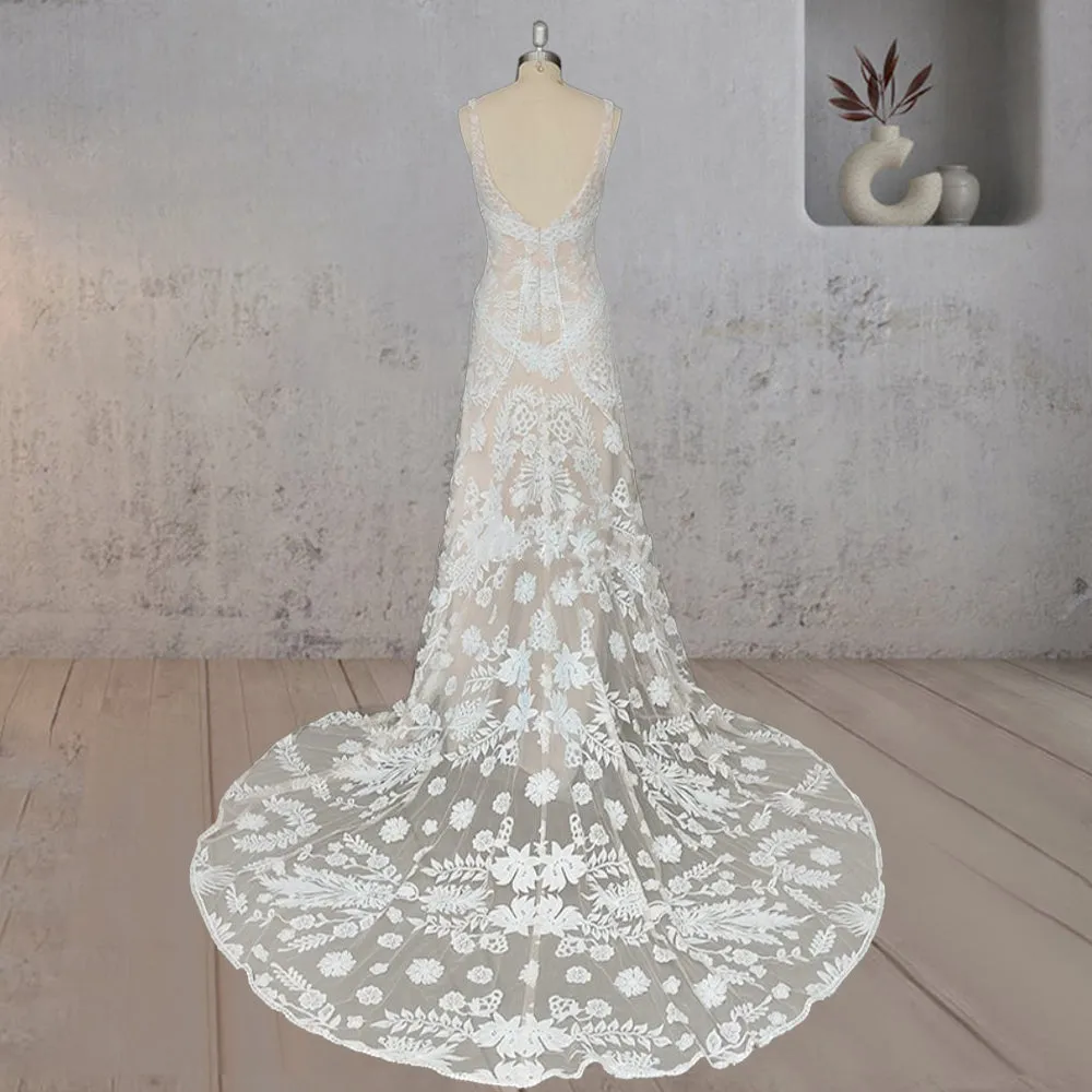 Mermaid Lace V Neck Appliques Wedding Dress sold by KissProm product image thumbnail 2