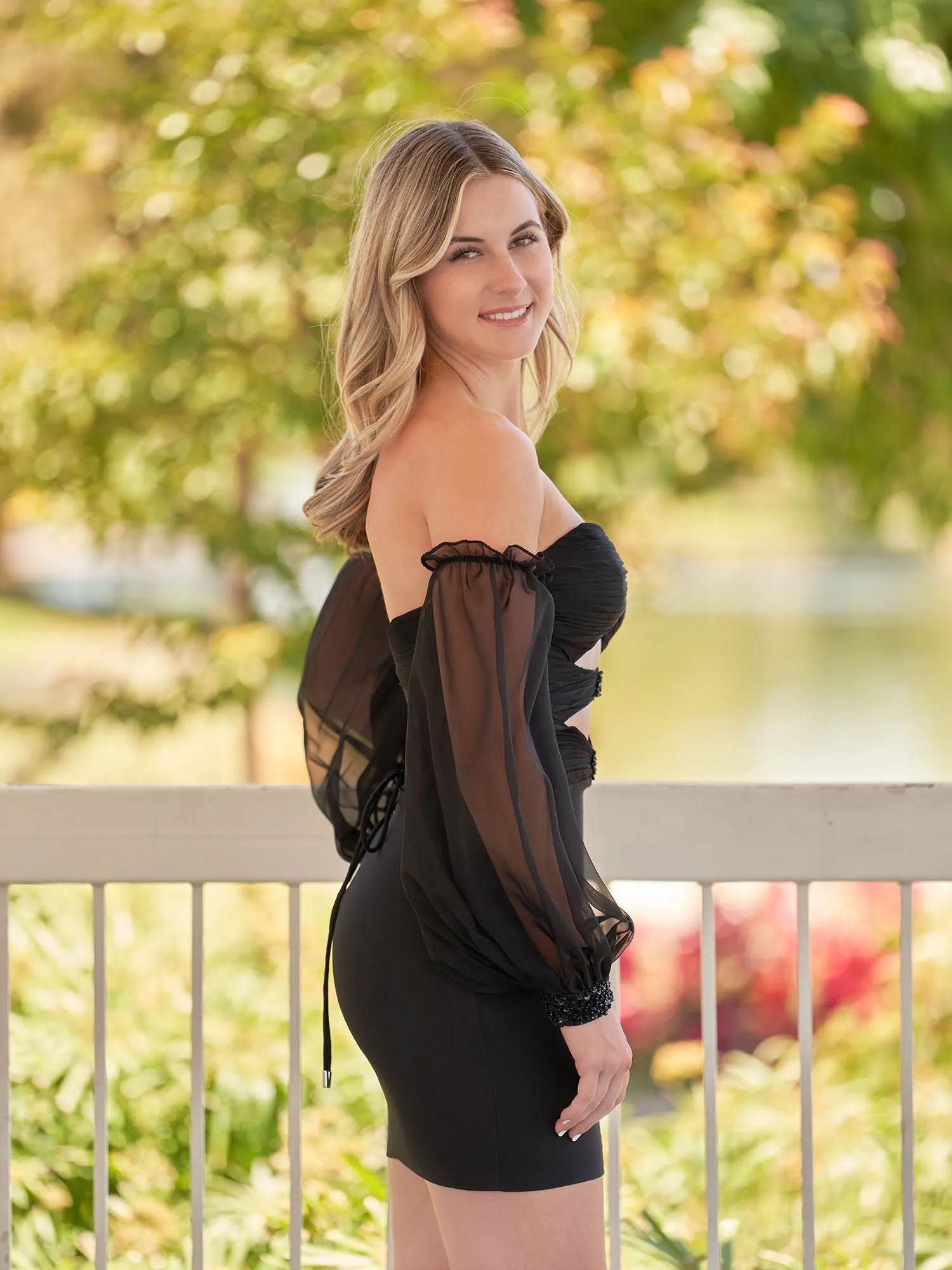 Black Off-the-Shoulder Keyhole Short Homecoming Dress with Balloon Sleeves sold by KissProm product image thumbnail 5