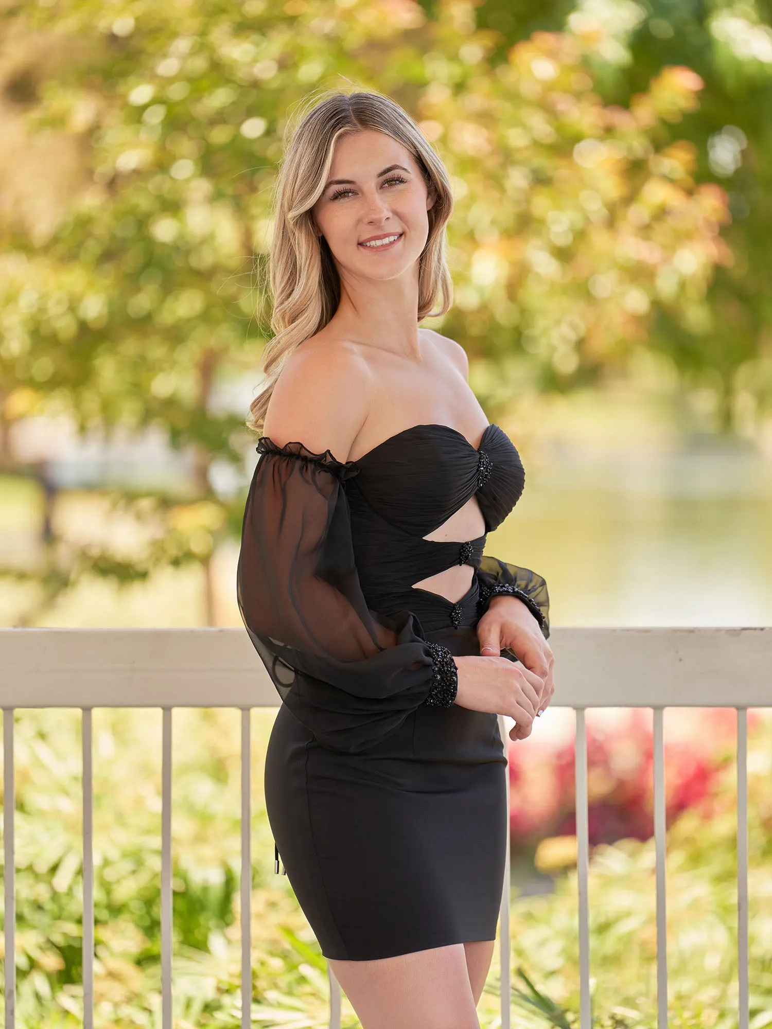 Black Off-the-Shoulder Keyhole Short Homecoming Dress with Balloon Sleeves sold by KissProm product image thumbnail 4