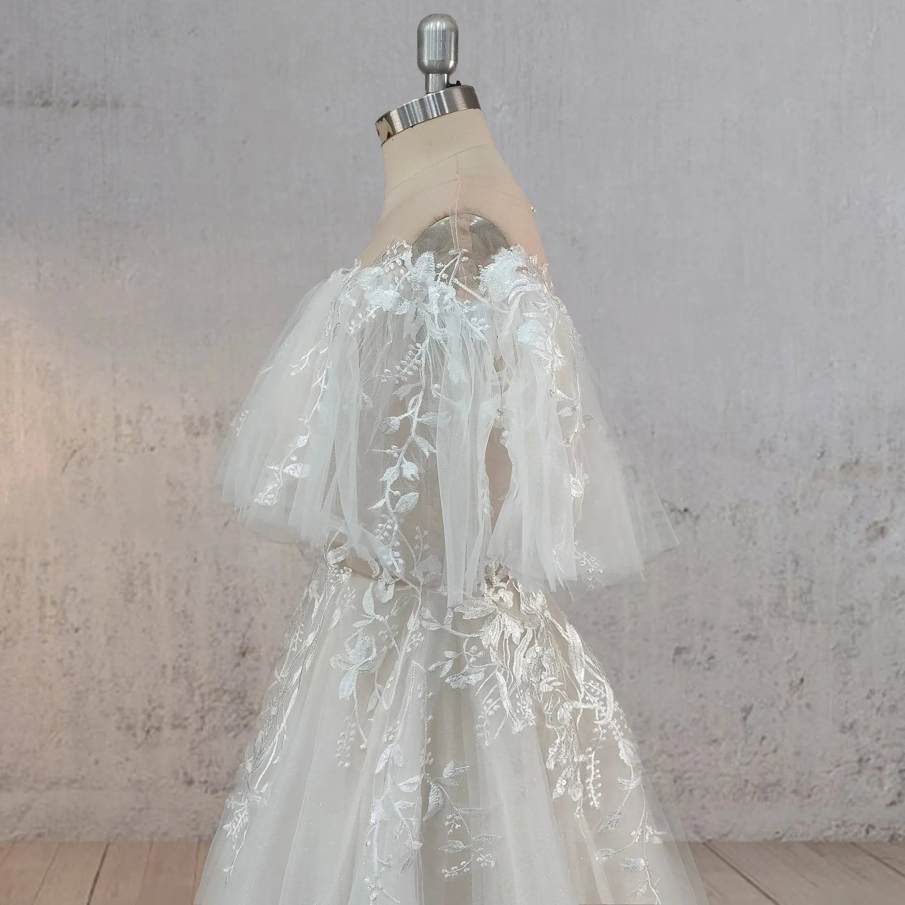 A-Line Lace Button Covered Back Tulle Wedding Dress sold by KissProm product image thumbnail 4