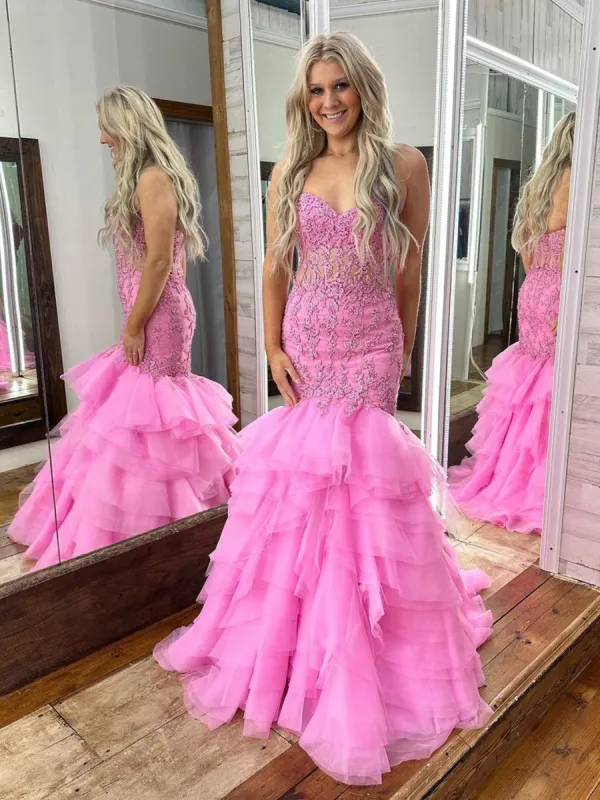 Winter |Mermaid Tiered Lace Long Mermaid Prom Dress sold by KissProm
