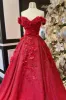 Chic Ball Gown V Neck Beads Appliques Red Off-the-Shoulder Long Quinceanera Dresses sold by KissProm