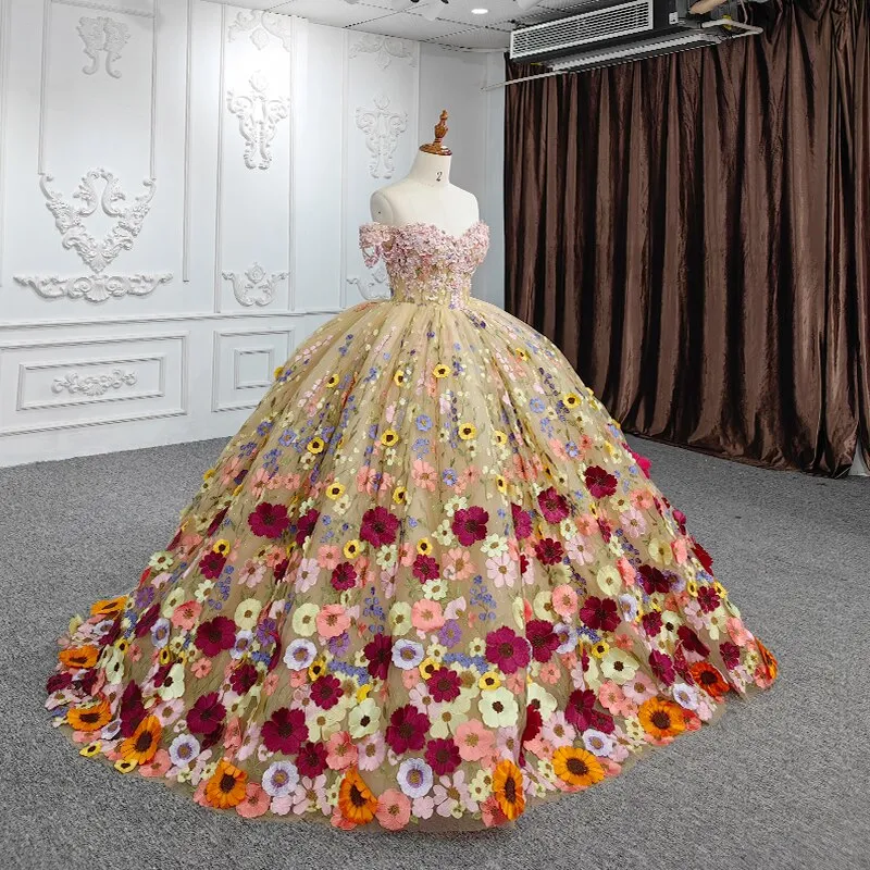 Quinceanera Flower Off-the-Shoulder Ball Gown Dress sold by KissProm product image thumbnail 3