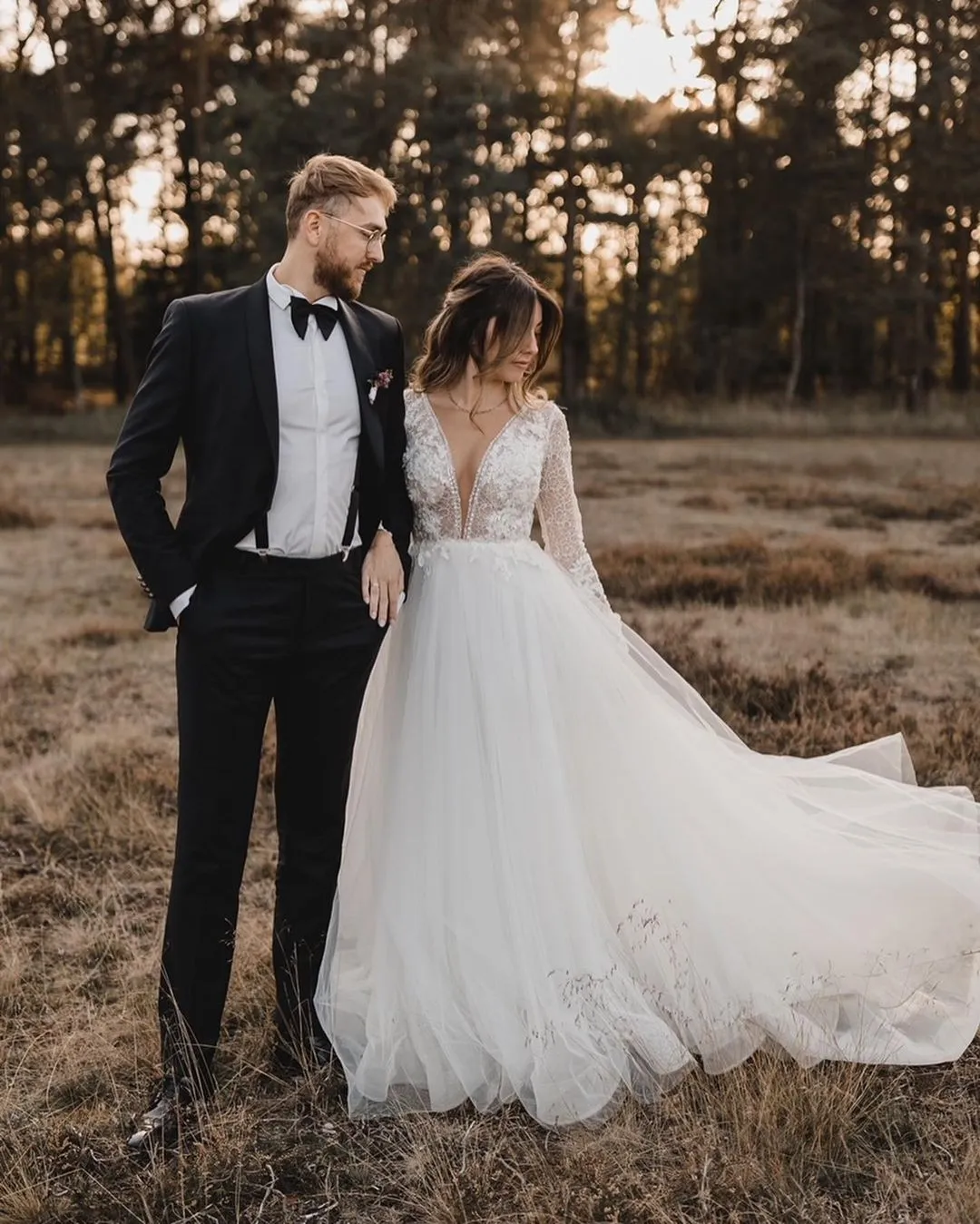 Elegant A Line V Neck Tulle Wedding Dresses with Lace sold by KissProm product image thumbnail 3