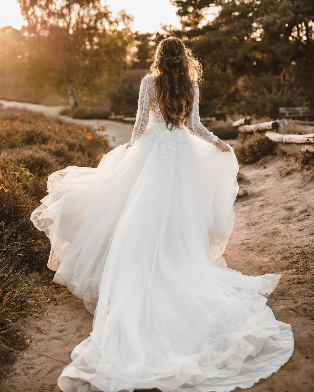 Elegant A Line V Neck Tulle Wedding Dresses with Lace sold by KissProm product image thumbnail 4