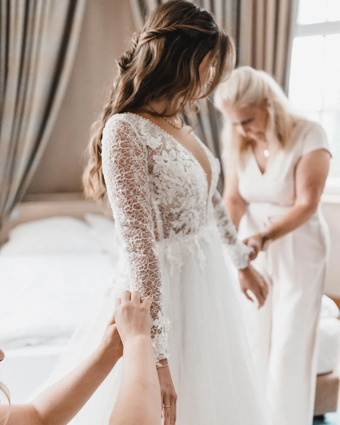 Elegant A Line V Neck Tulle Wedding Dresses with Lace sold by KissProm product image thumbnail 2