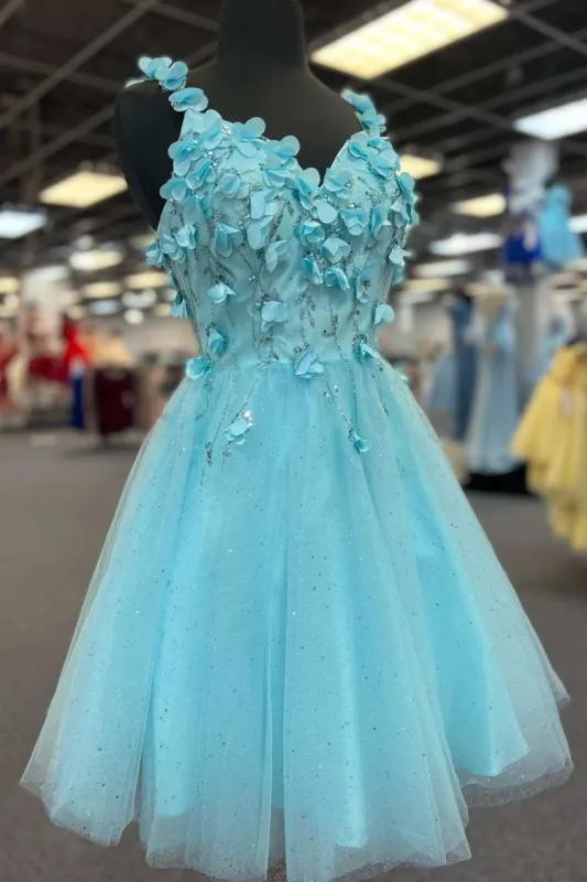 Jubilee | Tiffany Blue 3D Floral Lace Sweetheart Backless A-Line Short Party Dress sold by KissProm