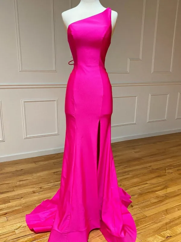 Pink Mermaid One Shoulder Long Prom Dress sold by KissProm