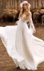 Calista | A-Line Boho Lace Wedding Dress with Sleeves Plunging Neckline Sweep Train sold by KissProm