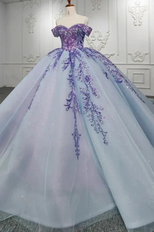 Quinceanera Dress Charming Off-the-shoulder Prom Dresses Appliques Lace Up Ball Gown with Sequins sold by KissProm