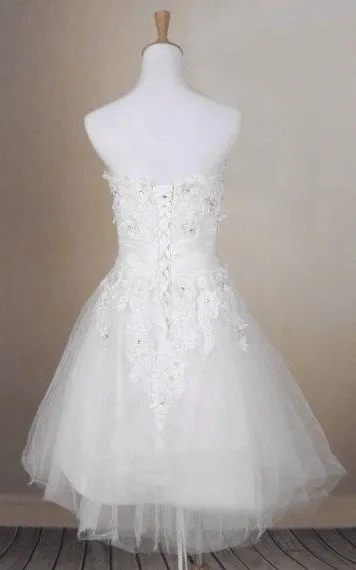 Beaded Short Tulle Wedding Dress With Lace Bodice and Straight Neckline sold by KissProm product image thumbnail 2