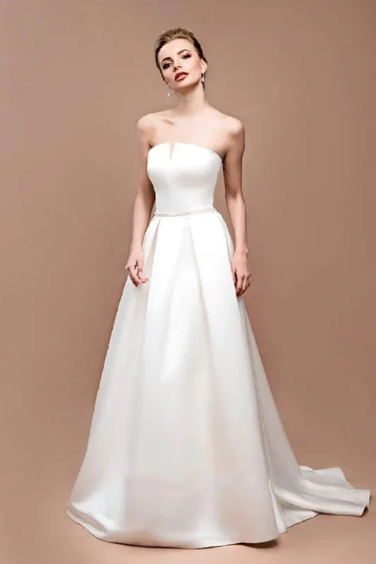 Jewel Strapless Satin Lace Lace-Up Corset Back Wedding Dress sold by KissProm