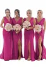 Grey Blue Sheath Chiffon Ruched Long Bridesmaid Dress with Slit sold by KissProm